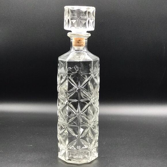 Mid-Century Glass Liquor Decanter Daisy Diamond Round Barware Bottle D-126 #4164 - Picture 2 of 9